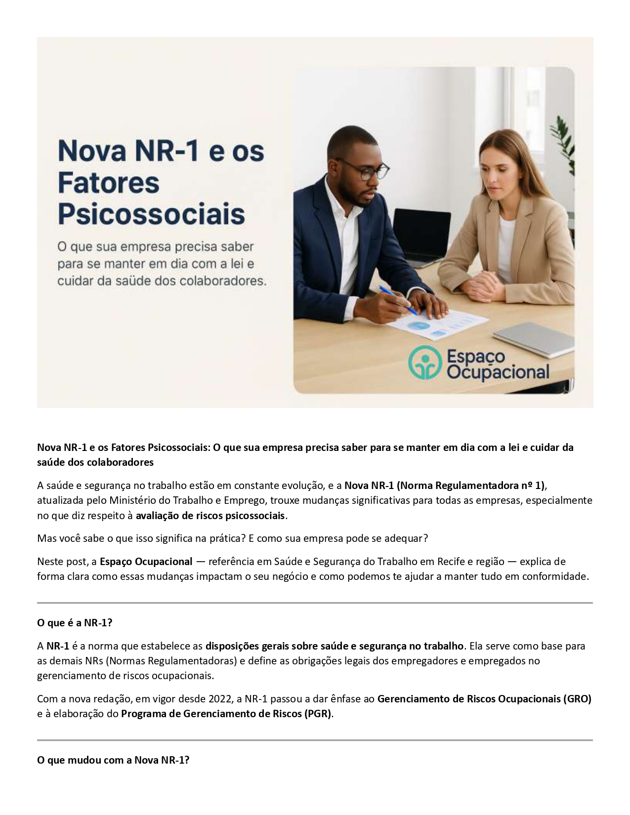 Nova NR-1 e os Fatores Psicossociais